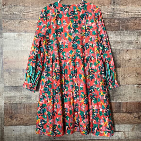 NEW Emily Lovelock Button Front Long Sleeve Dress Floral Cactus Size Large 8 10 - Picture 9 of 11